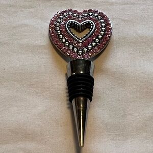 Heart Rhinestone Wine Bottle Stopper - Pink & Silver